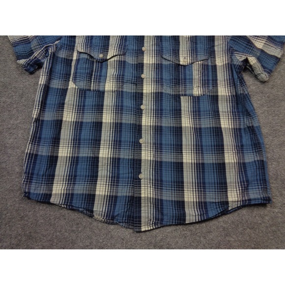 Filson Shirt Mens L Blue White Washed Feather Cloth Plaid Short Sleeve - Picture 4 of 13